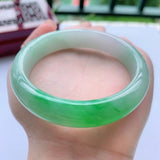 Natural Burmese Jadeite Light Green Two-tone 54-64mm Bracelet Princess Jewelry