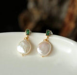 Baroque Emerald 14K Pearl Drop Earrings