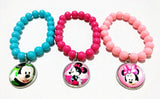 24pcs Pink Rose Beads Glass Bracelets Leather Hand Chain Girls Bangle