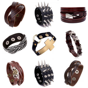 ZIMNO Goth spiral Stud Cuff brown Leather Bracelet