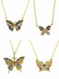 Hot Harajuku Butterfly Necklace For Women Rainbow CZ Chain Choker Female