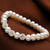 Pearl Charm Bracelet Crystal Ball 925 Sterling Silver Jewelry