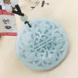 Burmese Emerald Jade Carving Flower Pendant with Tri-Color Bead Necklace