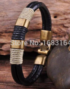 G37 Bronze Clasp Surfer 4mm Leather Hemp Mens Bracelet