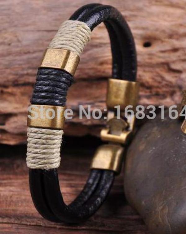 G37 Bronze Clasp Surfer 4mm Leather Hemp Mens Bracelet