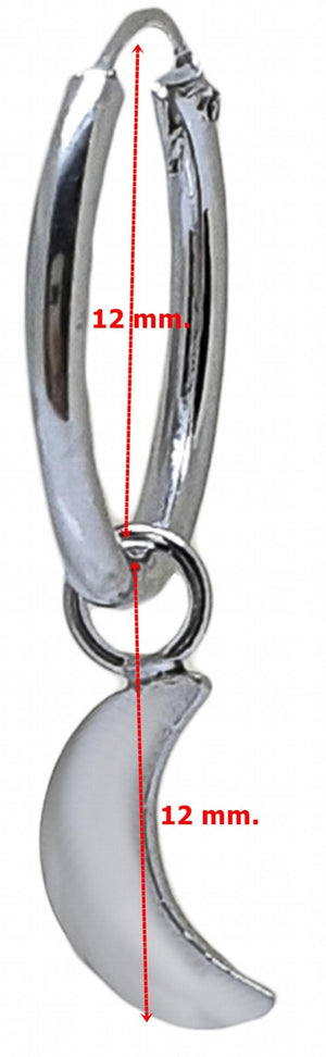 925 Sterling Silver Hoop Earrings with Crescent Pendant