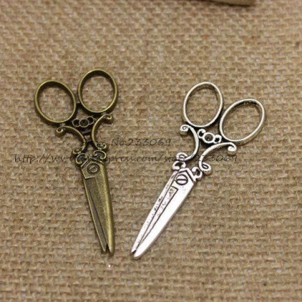 20pcs 25*60mm Zinc Alloy Scissors Charm Vintage Pendants Jewelry Charms