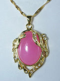 Pink Jade Crystal Phoenix Peacock Pendant Necklace