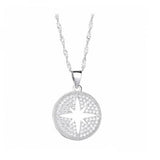 925 Silver Zircon Star Round Pendant Necklace For Women Christmas Jewelry