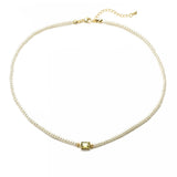 Pearl Chain Zircon Choker Necklace Women Sweet Pink Stone Pendants Wedding
