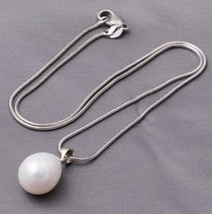 20mm Shell Pearl Pendant Necklace 925 Silver Chain Lady Gift