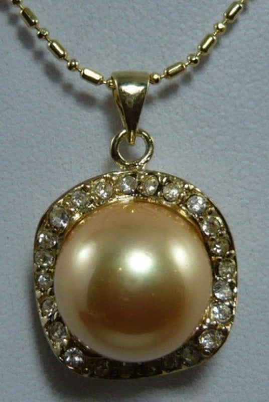 Yellow Shell Pearl Pendant Necklace with Crystal Accent