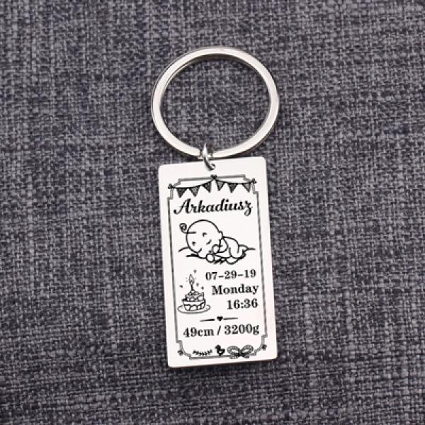 Baby Stats Keychain Personalized Name Date of Birth Weight Time Height