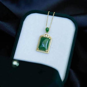 S925 Sterling Silver Hetian Jade Green Jade Pendant Necklace