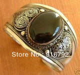 Vintage Tibetan Silver Engraved Men's Cuff Bracelet Bangle