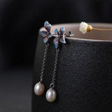 Chinese Cloisonne Enamel Pearl Earrings