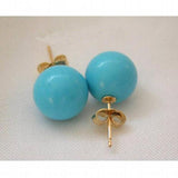 12mm Round Turquoise Beads Silver Stud Earrings