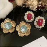 Glass Flower Earrings Sweet Fresh Glass Matte Frosted Square Pearl