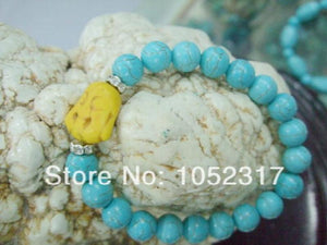 10mm Howlite Bead Yellow Buddha Bracelet with Rhinestone - Adjustable Style