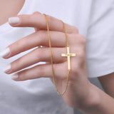 Sideways Cross Necklace-Personalized Cross Necklace-Stainless Steel Cross