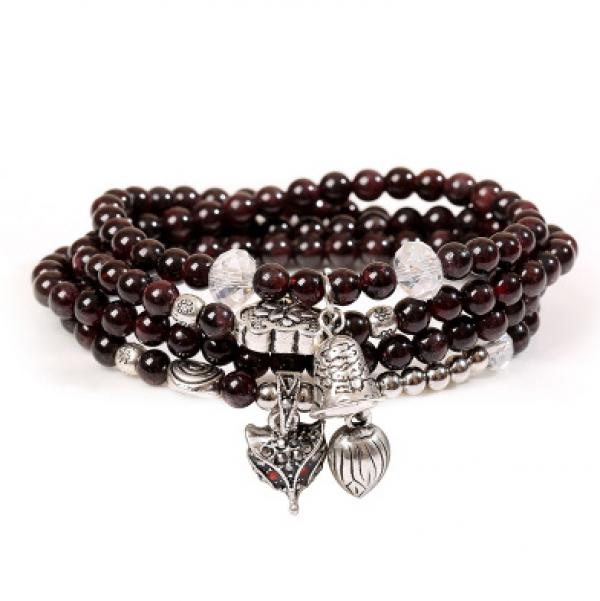 Red Garnet Beaded Bracelet with Fox Charm - Woman Jewelry Gift