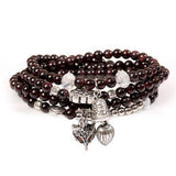 Red Garnet Beaded Bracelet with Fox Charm - Woman Jewelry Gift