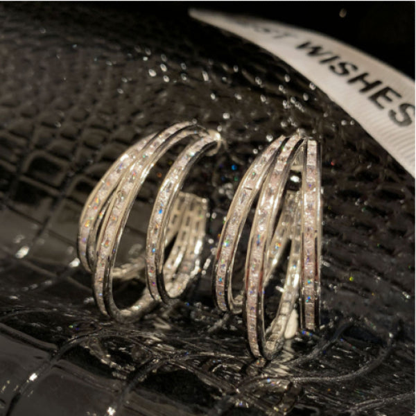 Zircon Hoop Earrings S925 Silver Ribbon Earrings