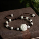 Jade Emerald Pixiu Rose Beads Bracelet Adjustable Bangle Charm