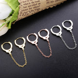 925 Silver Zircon Handcuffs Clip Earring Chain Lock Ear Cuff Jewelry