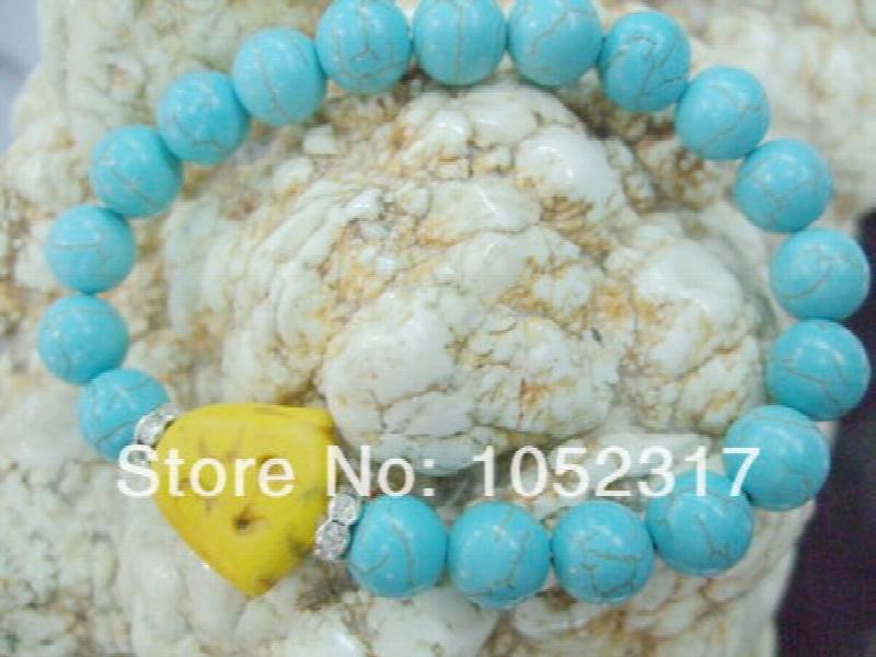 10mm Howlite Bead Yellow Buddha Bracelet with Rhinestone - Adjustable Style