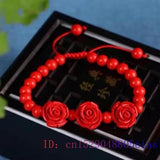 Cinnabar Flowers Bracelet Amulet Red Natural Jade Chinese Charm
