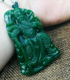 Green Jade Guan Gong Pendant with Beads Chain Sweater Necklace
