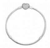 925 Sterling Silver Heart Clasp Crystal Pan Bracelet Bangle