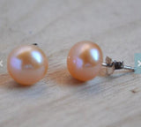 AA 9MM Pink Freshwater Pearl Earrings S925 Silver Stud Jewelry
