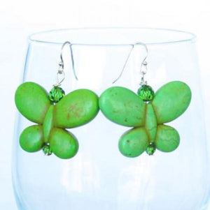 AA Green Turquoise Crystal Butterfly Earrings S925 Silver Dangle Earring