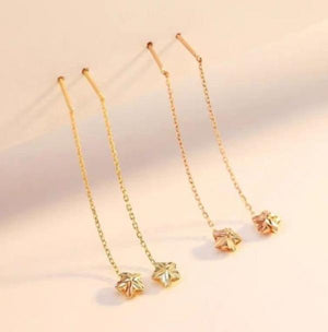 18k Drop Earrings AU750 Long Star Chain Earrings for Women