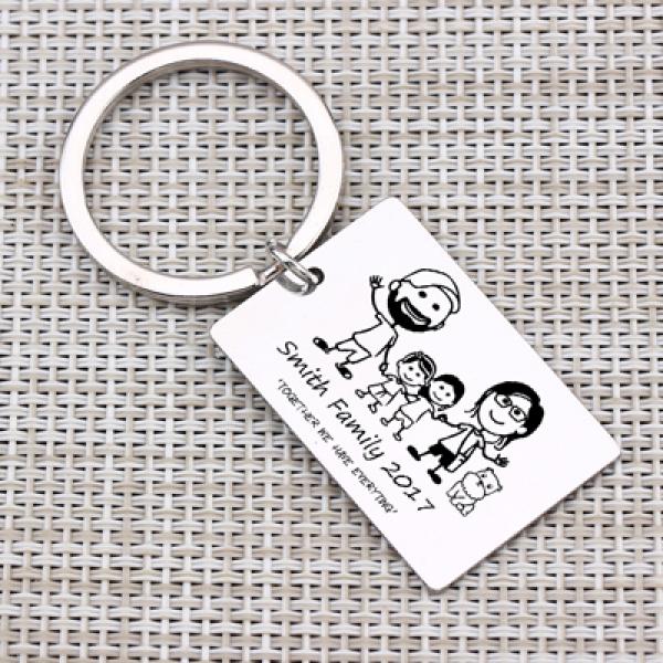 Family Love Key Chain Engraved Name Year Pets for Parents Children Bag Charm