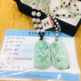 Green Jade Dragon & Phoenix Pair Pendant with Necklace