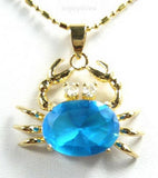 Sky-Blue CZ Yellow Plated Crab Pendant & Necklace