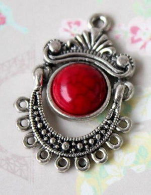 5PCS Red Antique Silver Boho Tribal Chandelier Earring Findings 31*21mm