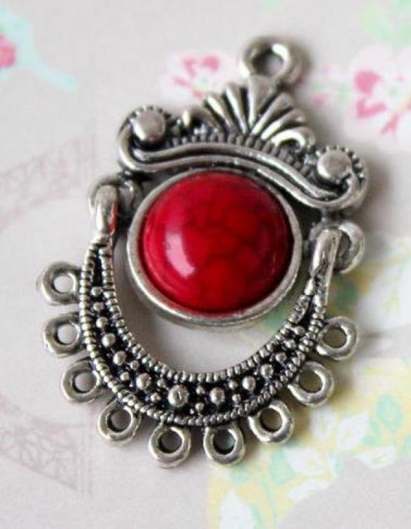 5PCS Red Antique Silver Boho Tribal Chandelier Earring Findings 31*21mm