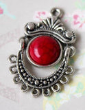 5PCS Red Antique Silver Boho Tribal Chandelier Earring Findings 31*21mm
