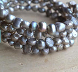 Natural Freshwater Pearl Bracelet 6-7mm Silver Gray 4-row Charming Women Gift