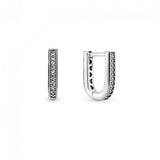 Sterling Silver U-shaped Hoop Pave Circle Stud Earrings