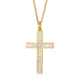 925 Silver Baguette Cross Pendant Iced CZ Womens Necklace