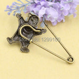 10pcs Vintage Boy Brooch Safety Pins Scarf Clip Antique Bronze 59mm