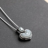 Silver Inlaid Jade Pendant Necklace Chinese Retro Ethnic Charm Craft Jewelry