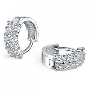 Double Row Zircon 925 Silver Stud Earrings Anti-Allergic Women