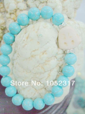 10mm Howlite Bead Buddha Head Bracelet with Rhinestone
