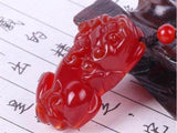 Chinese Natural Red Agate Pixiu Pendant Necklace